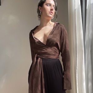 THE LINE BY K SILKY JACQUARD CHECKERBOARD JETT WRAP